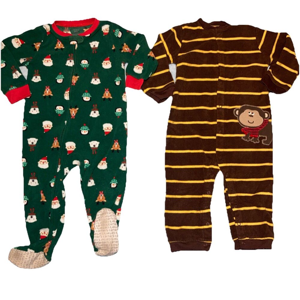 Boys 24M Fleece Footed & Non-footed PJs Christmas & Monkey